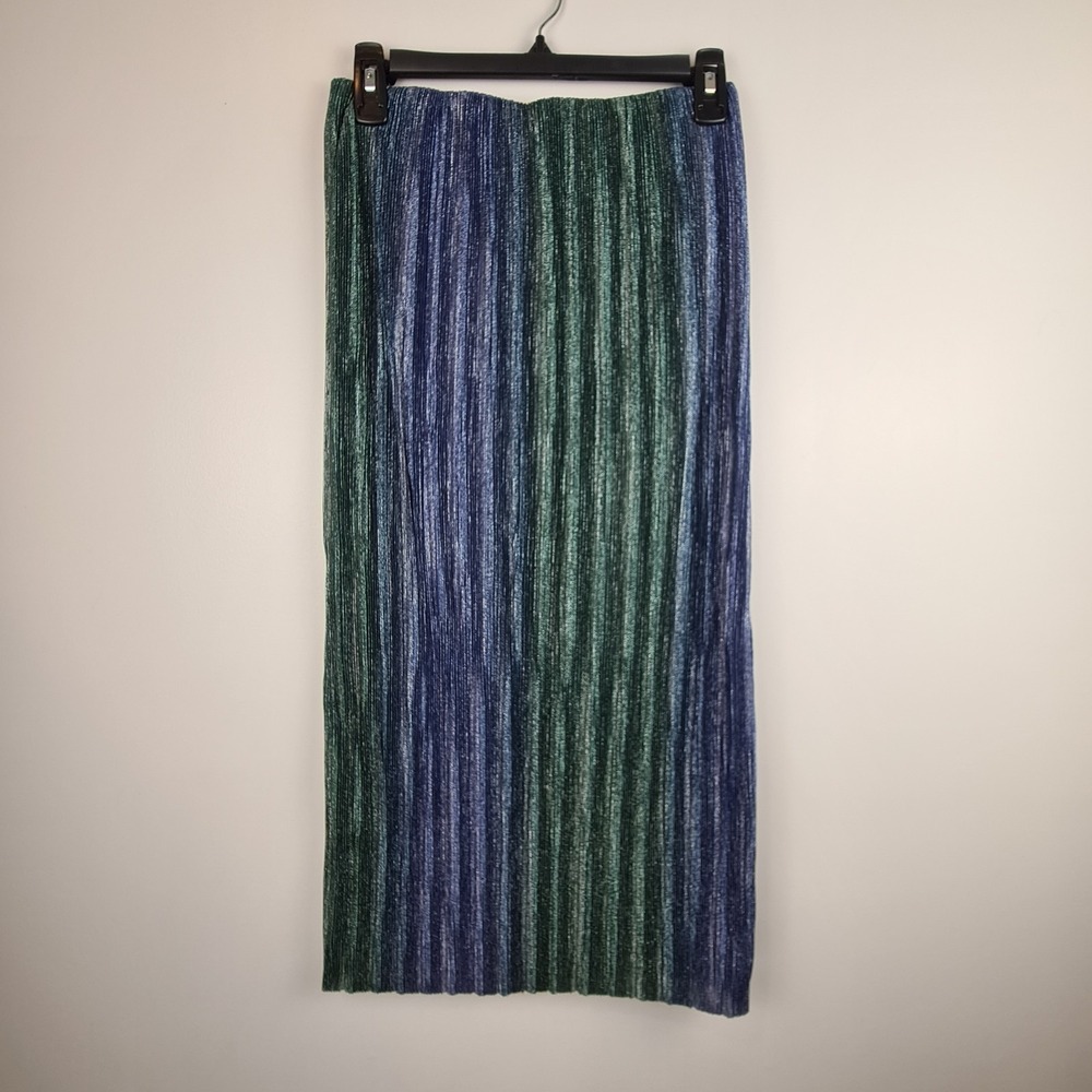 Motivi Blue and Green Metallic Pleated Midi Pencil Skirt Small‎ Shimmer Event